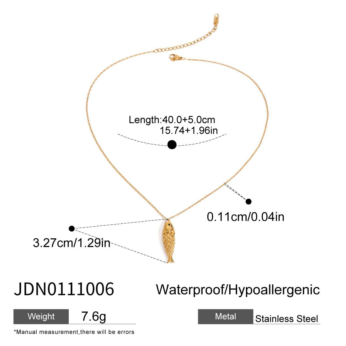Fish Shape Titanium Steel Pendant Stainless Steel Plated Necklace and Earring Set for Women