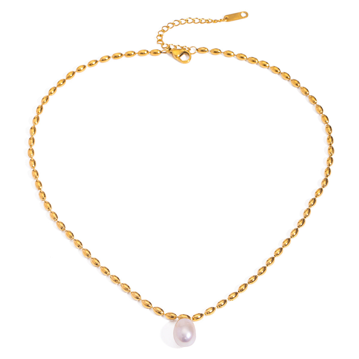 Elegante collar con dije de acero inoxidable en forma de lágrima con incrustaciones de nácar, acabado chapado, cadena de clavícula minimalista a la moda para mujer