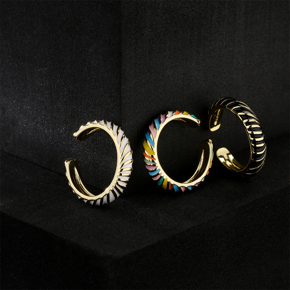 Geometric Drip Oil Gold Plated Brass Ring for Women