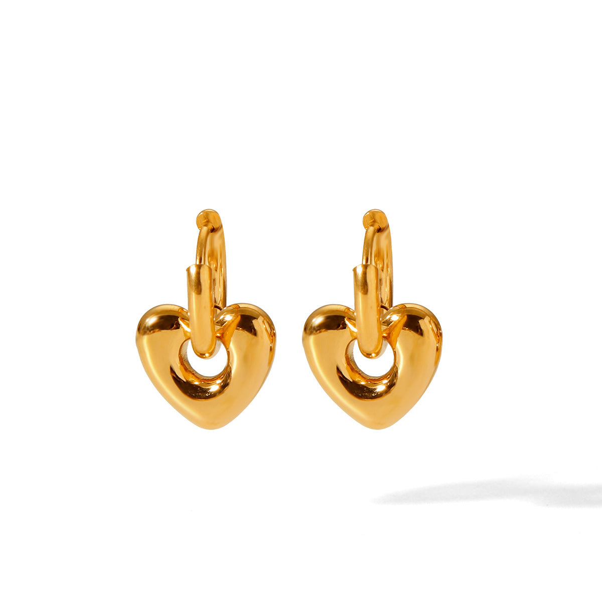 Elegant French-Style Heart-Shaped Stainless Steel Earrings with 18K Gold Plating for Women, Hypoallergenic and Fade-Resistant
