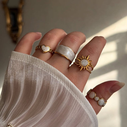 Minimalist Sunflower-Shaped Titanium Steel Ring with Gold Plating Adjustable Open Band for Women