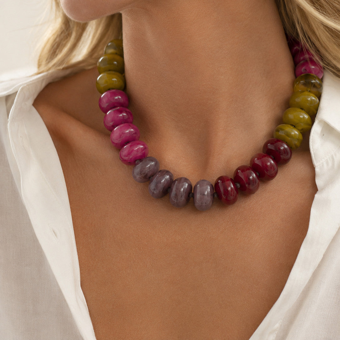Bohemian Vintage Geometric Gradient Resin Beaded Necklace for Women