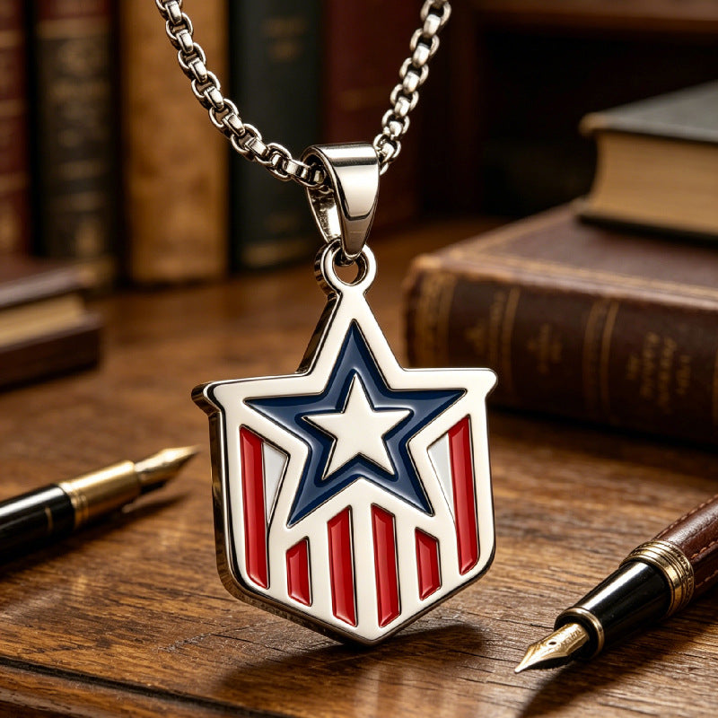 Minimalist Stainless Steel Drip Oil Star Pendant Necklace Curb Chain Unisex Jewelry