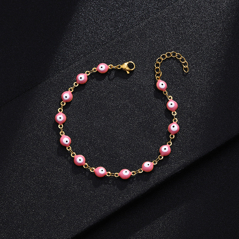 Bracciale alla moda in acciaio al titanio a forma di occhio per donna con smalto, gioielli dell'amicizia carini ed eleganti