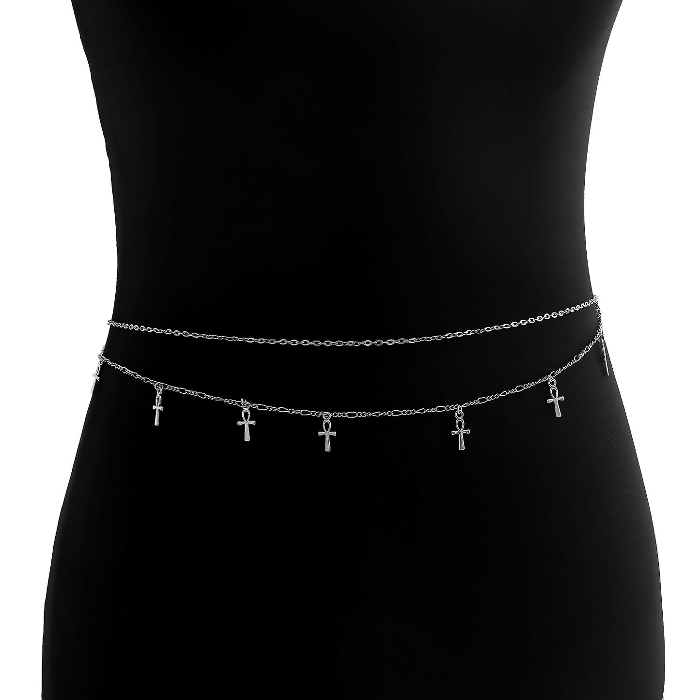 Catena in vita punk regolabile mini a croce geometrica da donna con dettagli a nappa