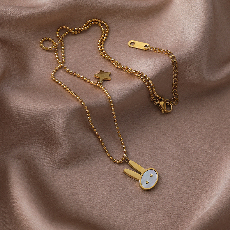 Cute Rabbit-Shaped Titanium Steel Plated Necklace for Women with Ball Chain Design