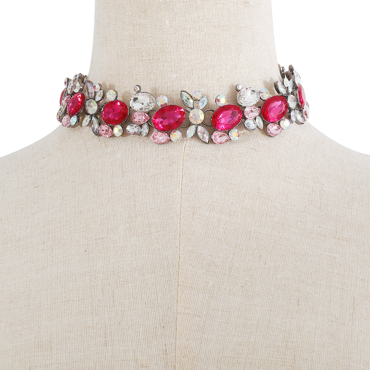 Collar llamativo de aleación chapada con incrustaciones de diamantes de imitación, diseño geométrico vintage atrevido, para mujer