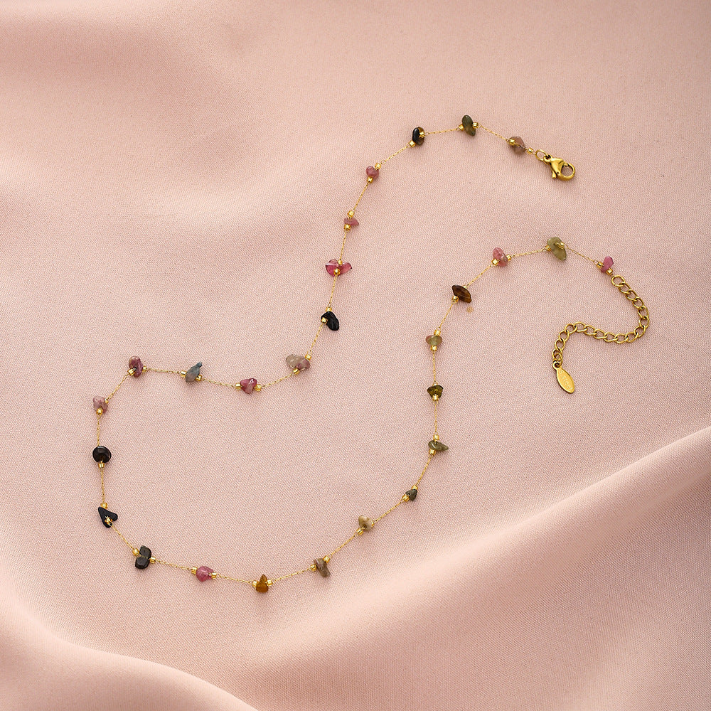 Elegante collana geometrica in acciaio al titanio con ciondolo in pietra naturale per uomo e donna, catena placcata per clavicola estiva