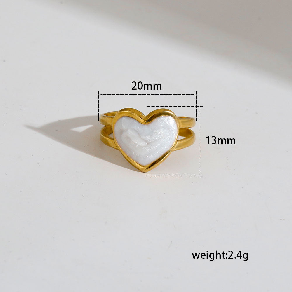 Anello aperto da donna in acciaio inossidabile con placcatura in oro, design geometrico a forma di cuore e ottagramma, stile moda pendolare