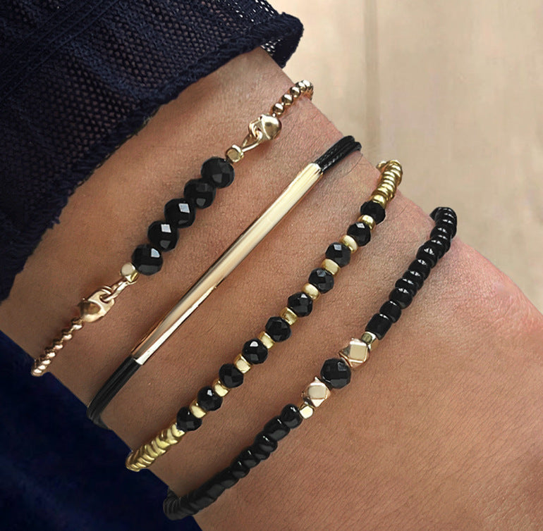 Bohemian Geometric Round Heart Handmade Alloy Glass Beaded Bracelet Set for Women