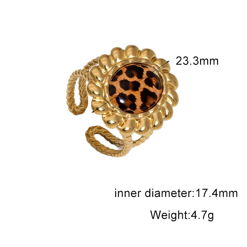 Luxury Leopard Print Geometric Plated Stainless Steel Open Ring for Women