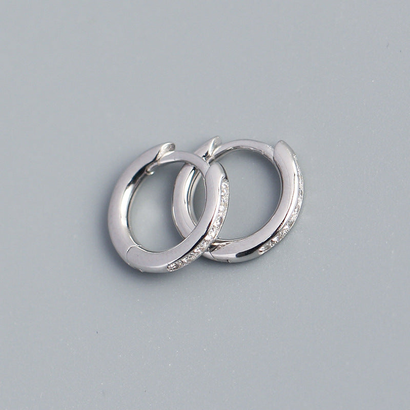 Minimalist Geometric Round Circle S925 Sterling Silver Stud Earrings with Paved Rhinestones