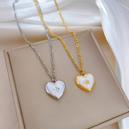 Collana girocollo con ciondolo a stella e conchiglia a cuore in acciaio al titanio placcato oro per donna, catena sottile con design geometrico