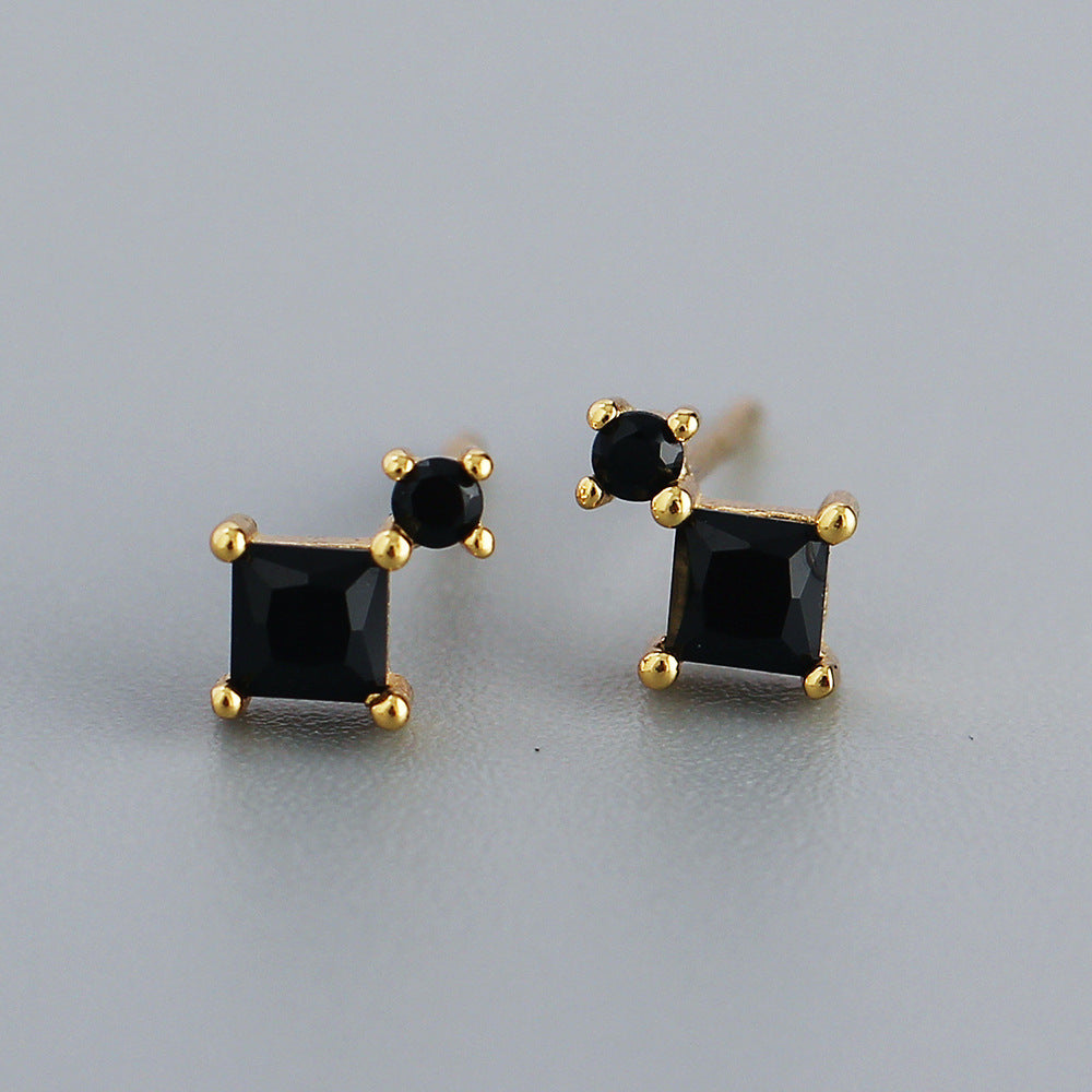 Sweet 925 Sterling Silver Square Geometric Cubic Zirconia Inlay Earrings