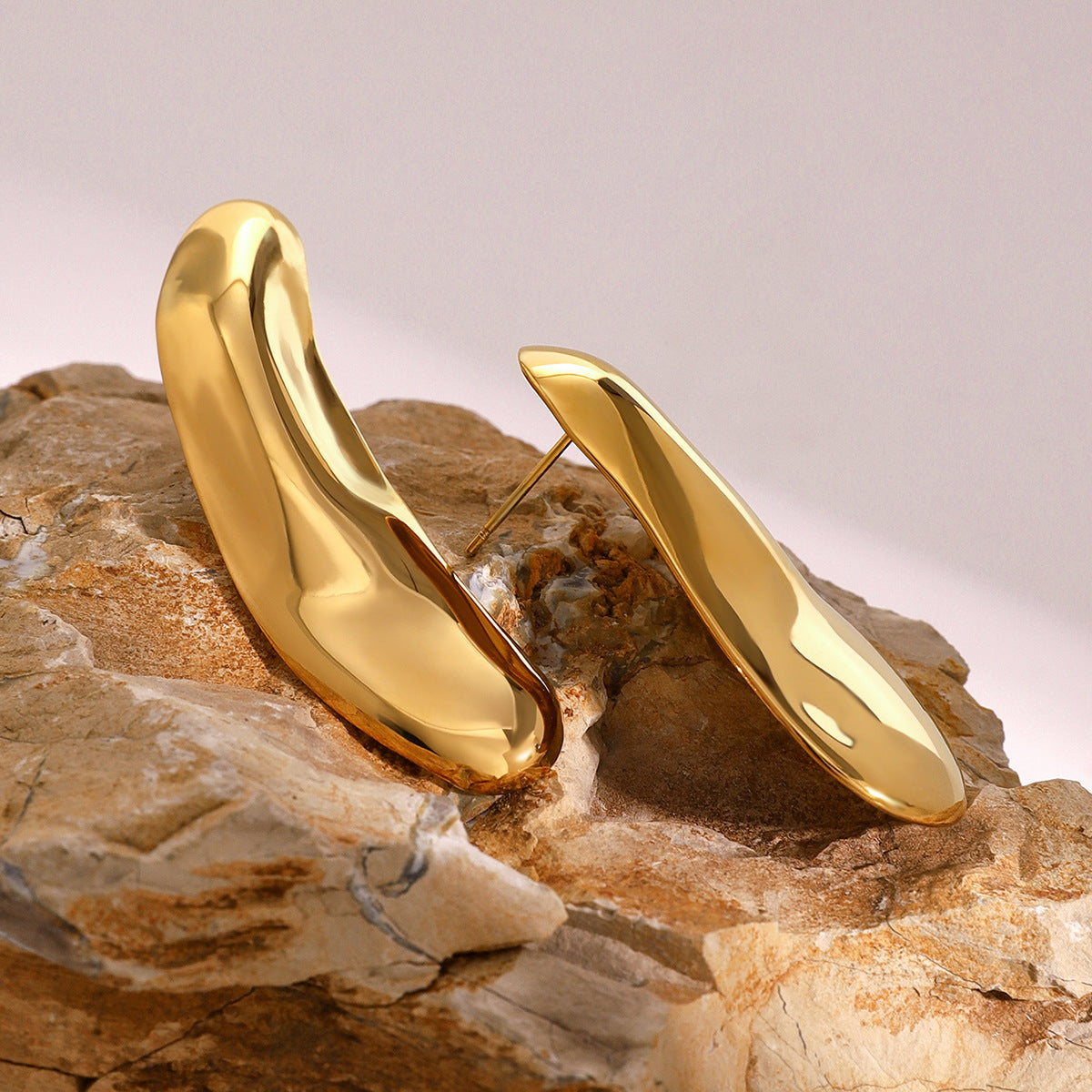 Vintage 18K Gold Plated Geometric Stainless Steel Earrings