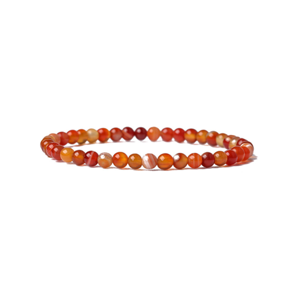 4mm Natural Stone Beaded Bracelet Tiger Eye Red Agate Black Matte Volcanic Rock Elastic Animal Charm