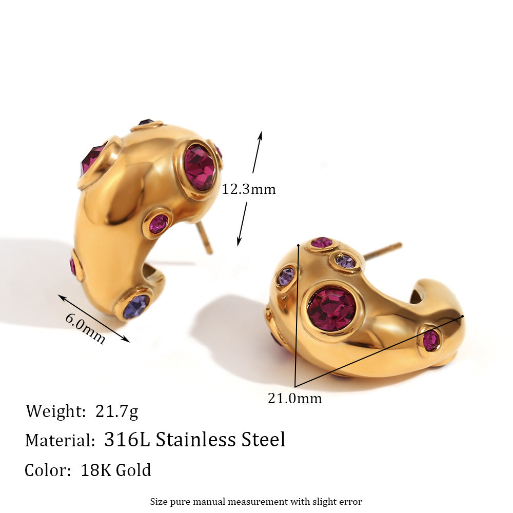 Vintage-Style Irregular Geometric Liquid Drop Earrings in Stainless Steel with 18K Gold Plating and Micro-Paved Zirconia