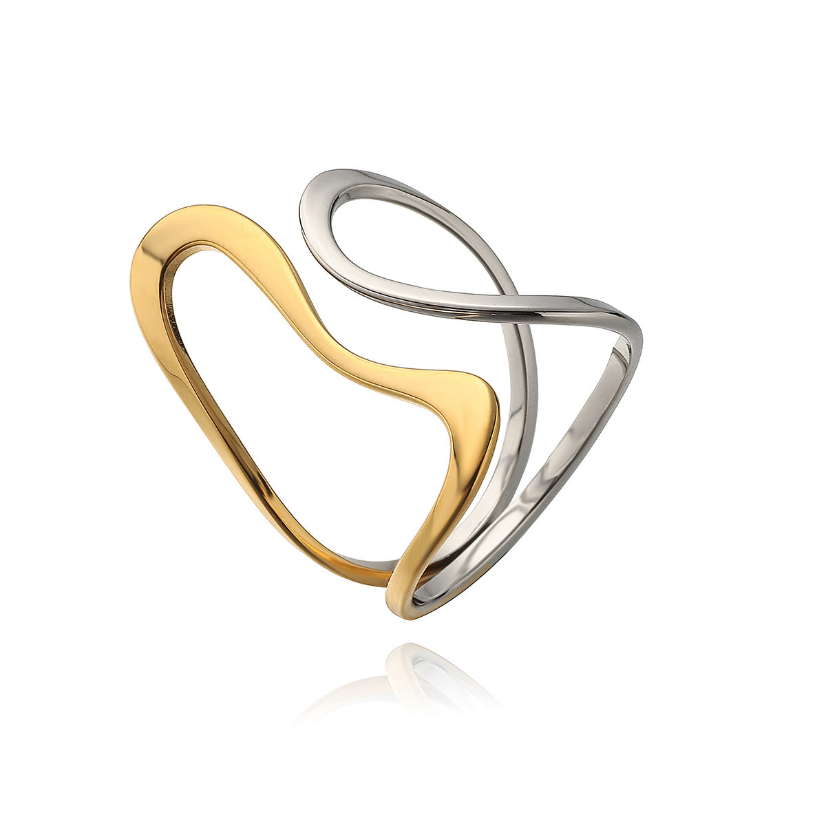 Anello Aperto Minimalista Geometrico in Acciaio Inossidabile da Donna con Dettagli Micro-Pavé e Design Irregolare