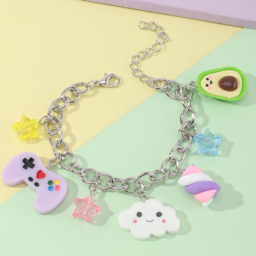 Braccialetto per bambini con unicorno arcobaleno in stile punk e ciondolo in resina di plastica per ragazze dai 3 ai 10+ anni