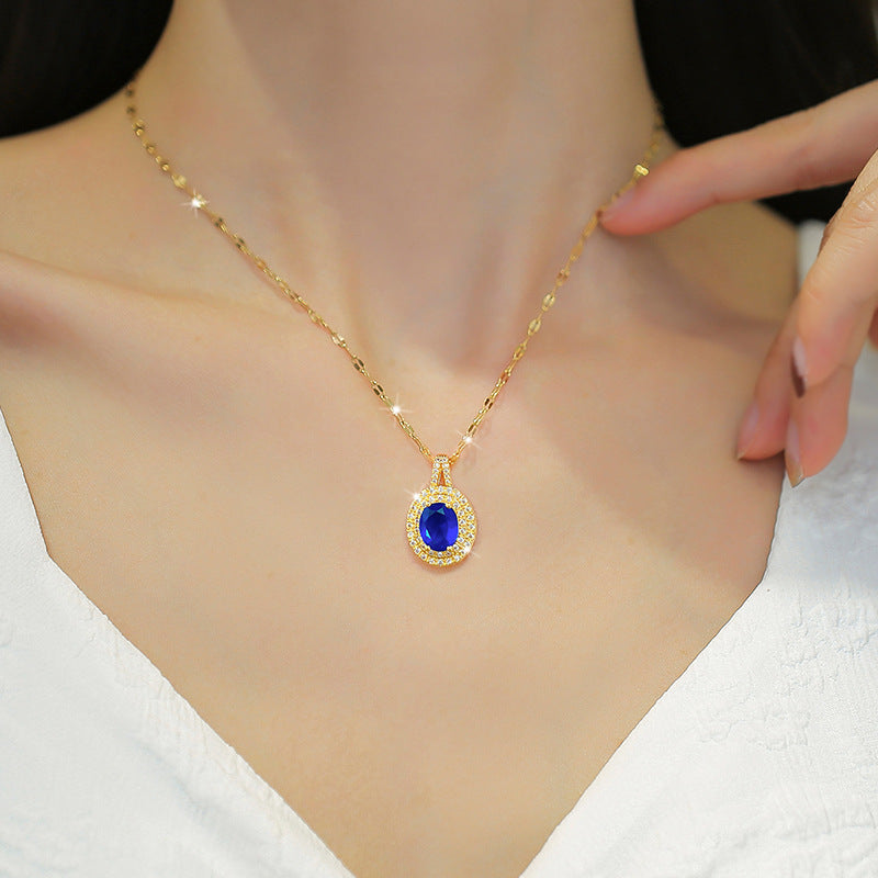 Minimalist Teardrop-Shaped Titanium Steel Necklace with Rhinestone Inlay and Floral Motifs Including Rose Camellia and Lily of the Valley