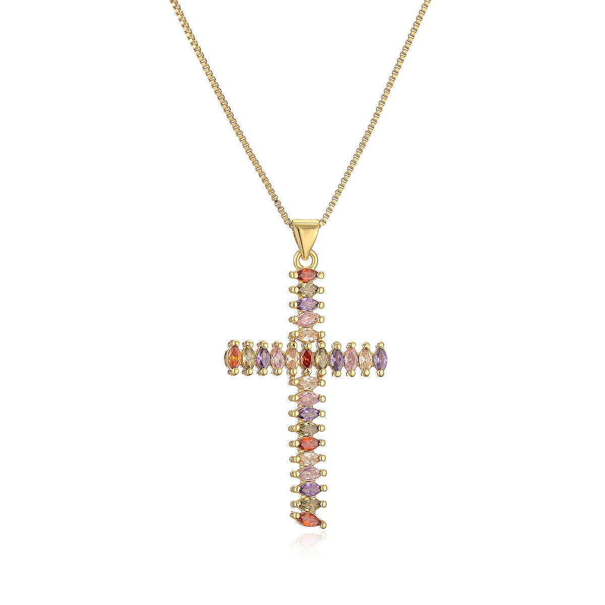 Collana Pendente a Croce Minimalista da Donna con Base in Rame Placcato Oro e Intarsio di Zirconi