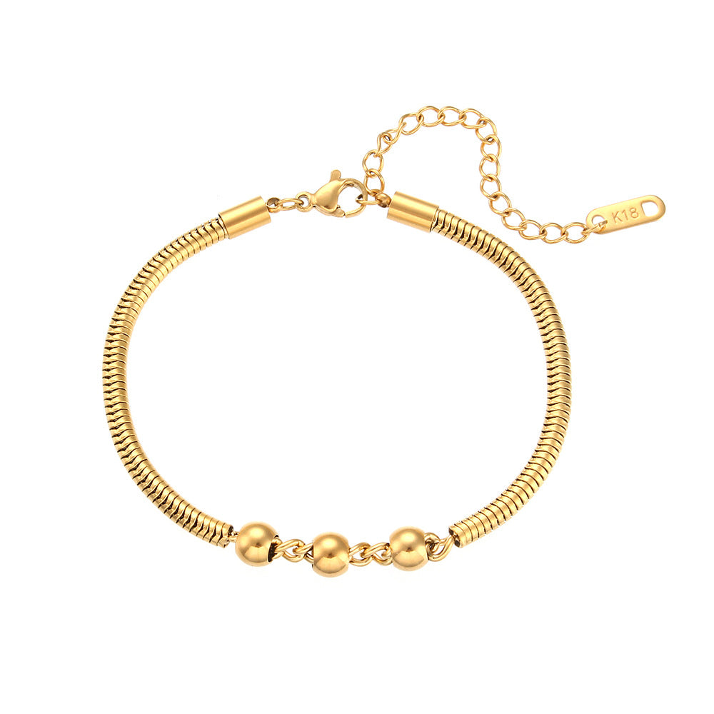 Minimalist Geometric Stainless Steel Beaded Snake Chain Necklace for Women