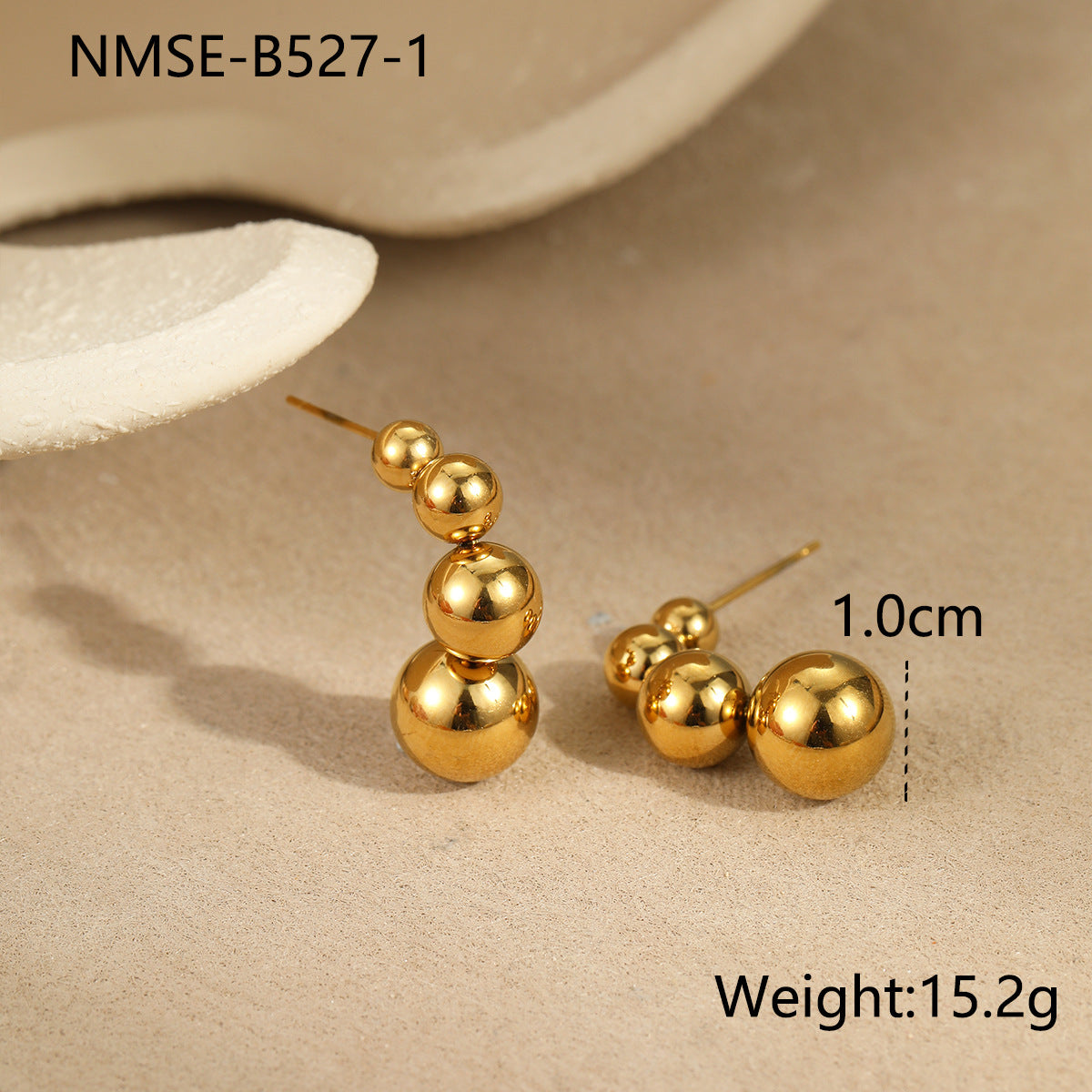 Orecchini geometrici in acciaio inossidabile alla moda con placcatura in oro 18 carati e design a sfera rotonda per donna