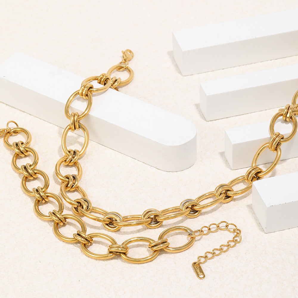 Hip-hop Elegant Geometric Stainless Steel Gold Plated Necklace for Women