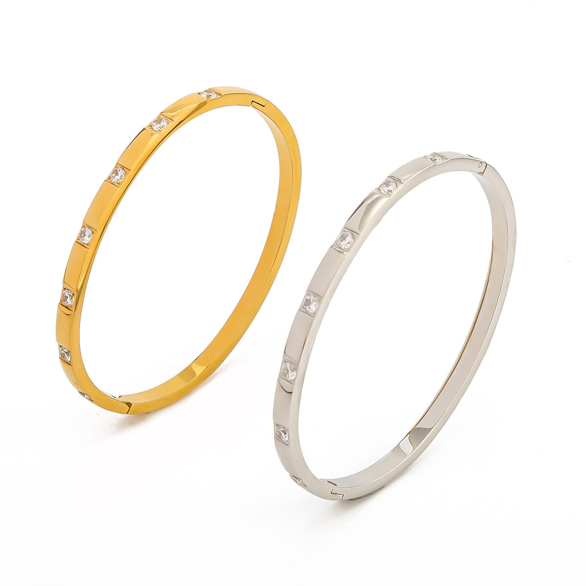 Fashionable 18K Gold Plated Stainless Steel Bracelet with White Round Zircon Irregular Design for Women
