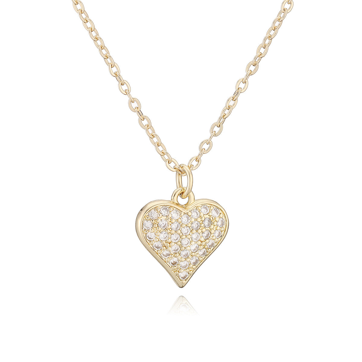 Minimalist 18K Gold Plated Brass Heart Cubic Zirconia Pendant Necklace for Women