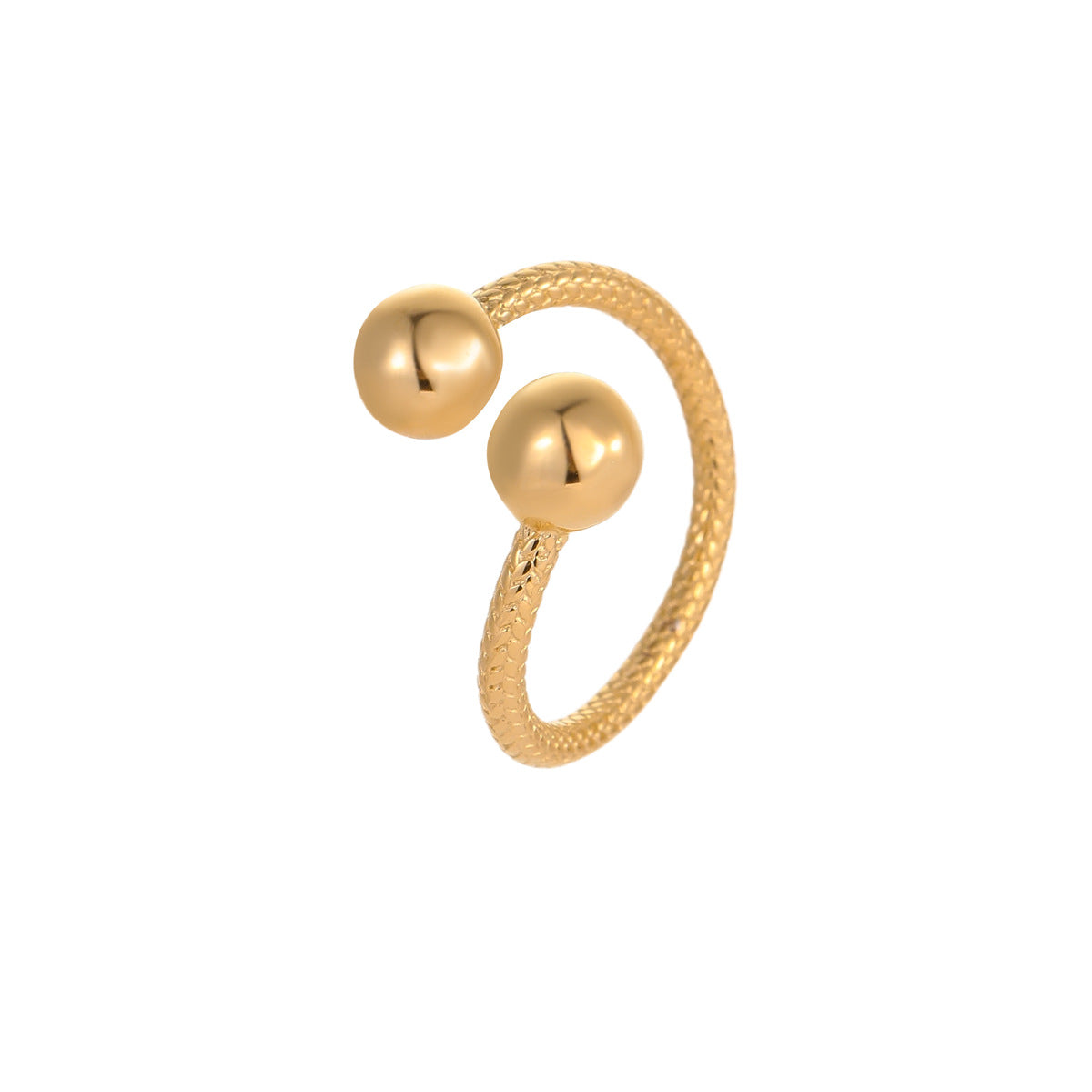 Anello aperto da donna minimalista geometrico regolabile impilabile a tre sfere in acciaio al titanio con finitura placcata