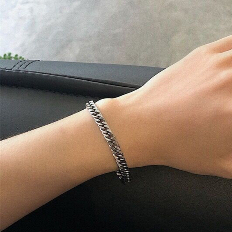 Bracciale da uomo minimalista in acciaio inossidabile con finitura lucida, accessorio unisex retrò alla moda hip hop