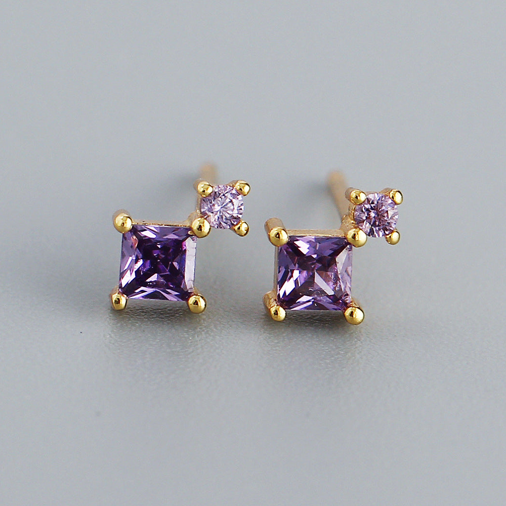 Sweet 925 Sterling Silver Square Geometric Cubic Zirconia Inlay Earrings