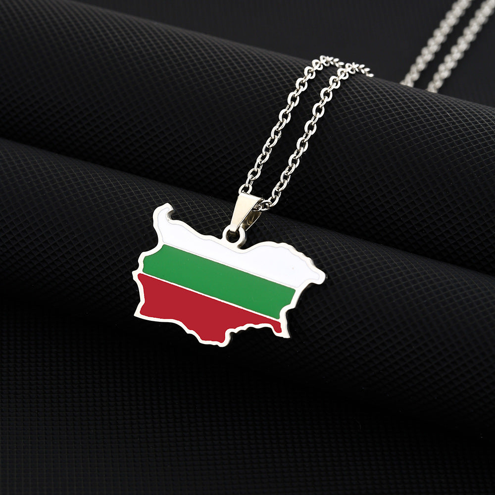 Collana con Ciondolo Vintage Etnico Geometrico in Acciaio Inox con Finitura Smaltata e Catenina O per Unisex
