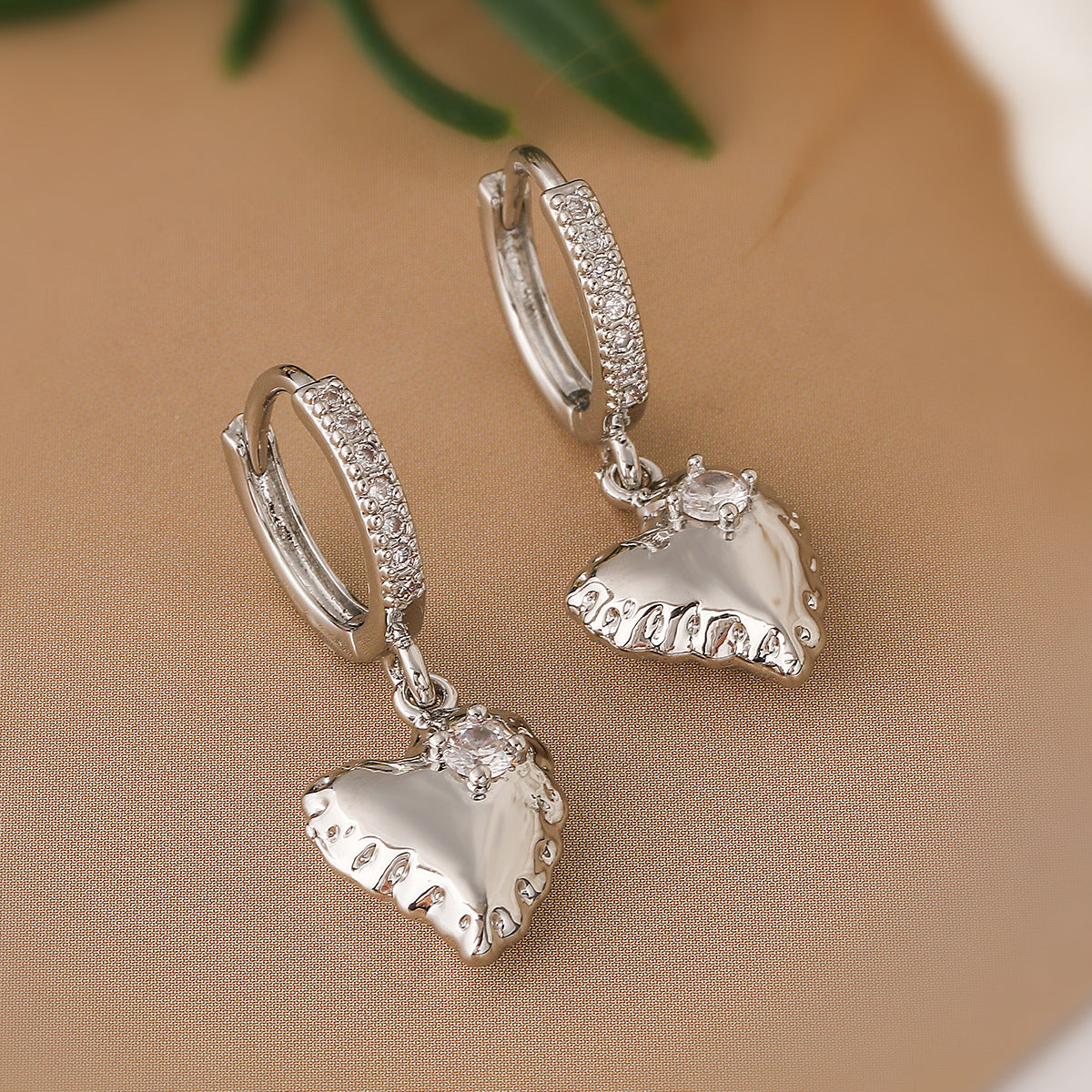 Minimalist Heart-Shaped Copper Earrings with Real Gold Plating and Zircon Accents for Women