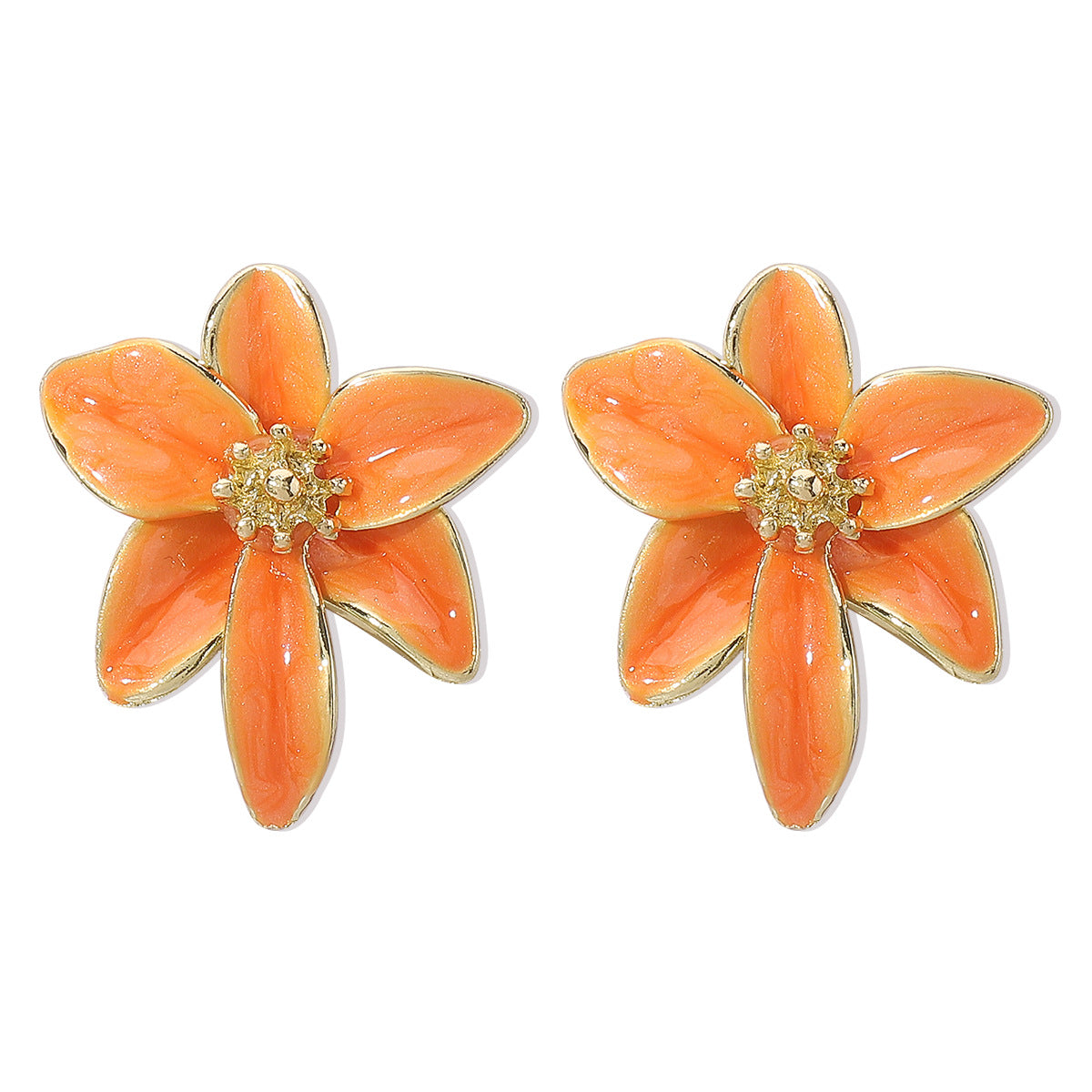 Aretes Minimalistas de Aleación Esmaltados con Diseño Floral y Acabado de Esmalte de Colores para Mujer