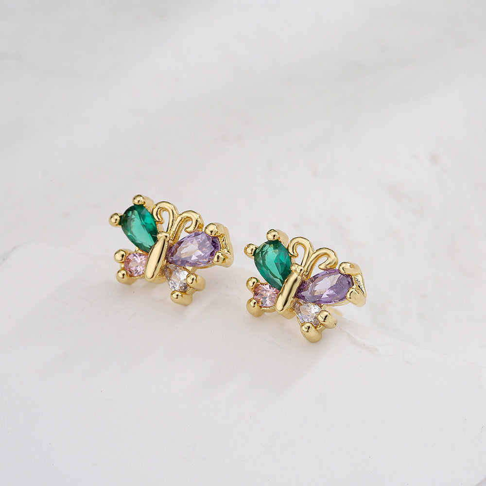 Minimalist Modern 18K Gold Plated Copper Micro-Paved Zircon Irregular Geometric Stud Earrings for Women