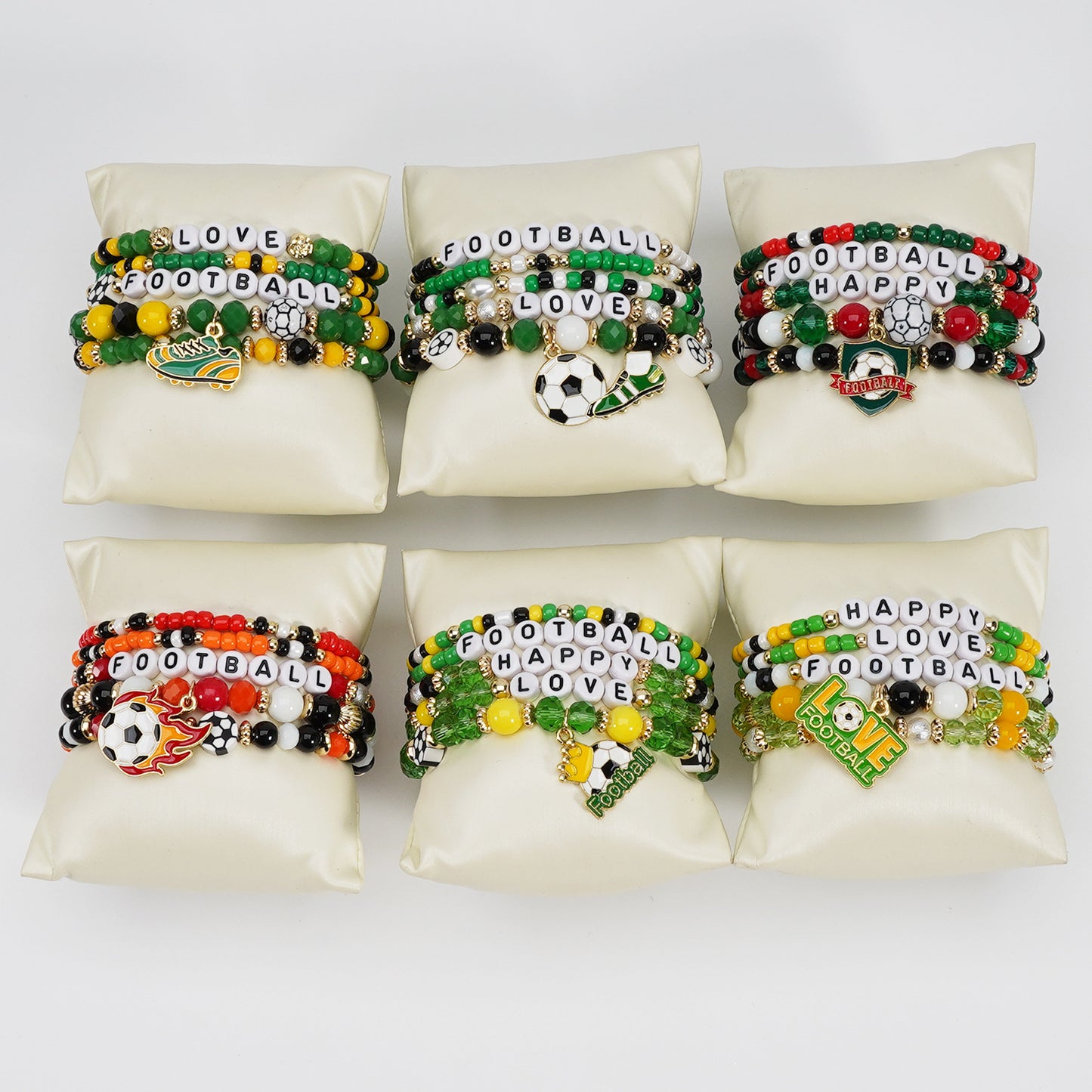 Pulsera Geométrica Bohemia de Cuentas de Cristal con Elementos de Fútbol, Joyería Deportiva Unisex para Aficionados