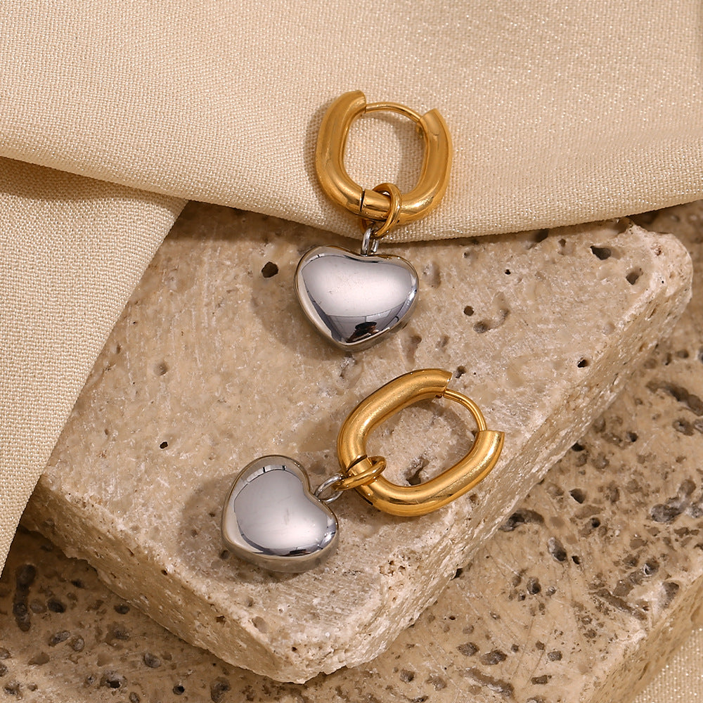 Fashionable Minimalist Heart-Shaped Stainless Steel Earrings with 18K Gold Plating for Women