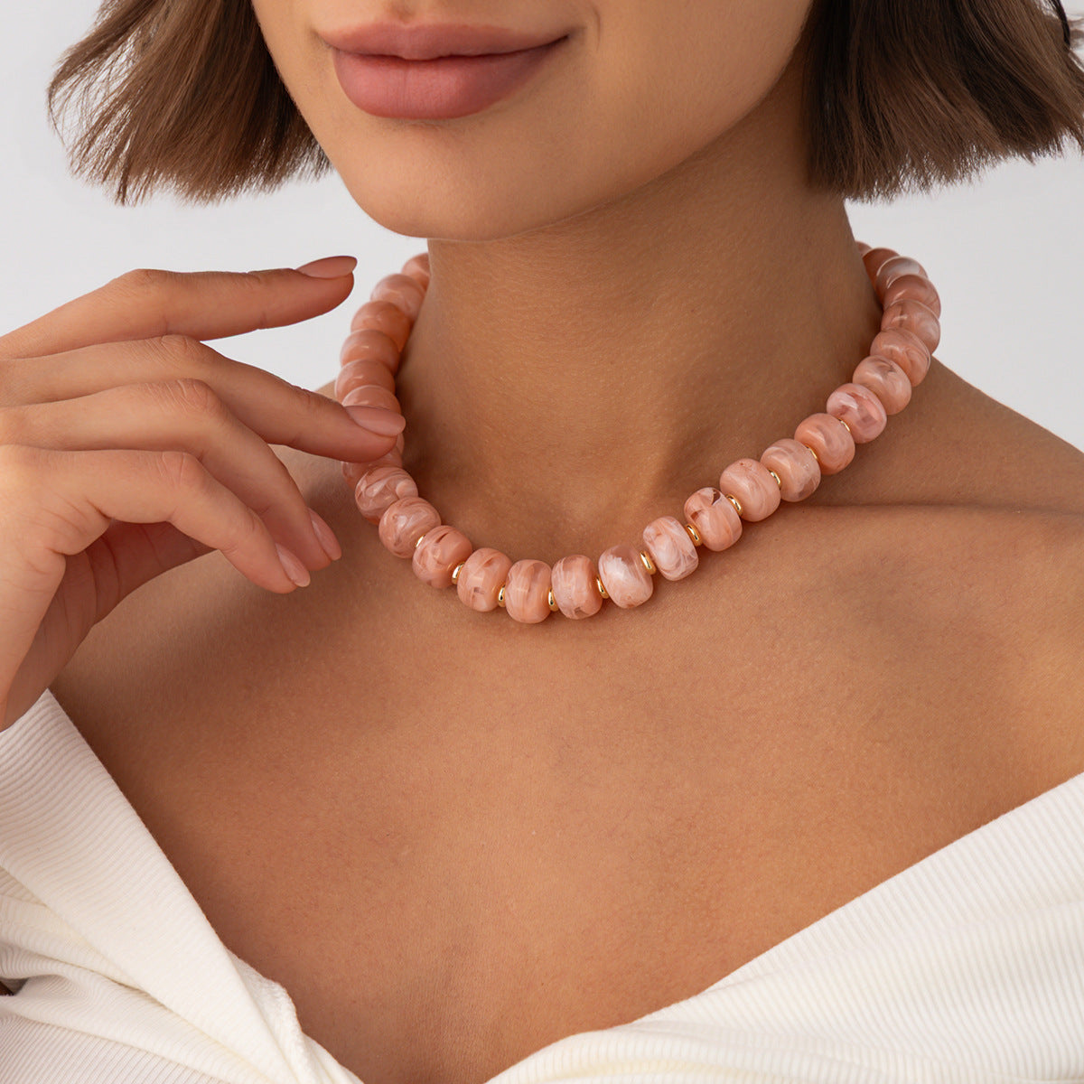 Bohemian Geometric Gradient Resin Plated Stainless Steel Ball Chain Necklace for Women