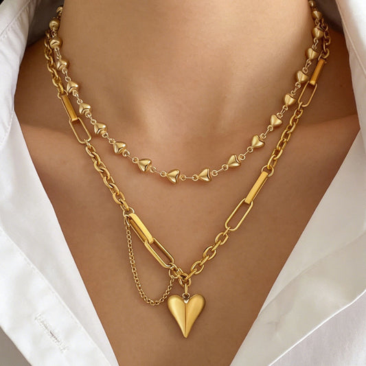 Minimalist Luxury Heart Shaped Stainless Steel Plated 18K Gold Pendant Necklace for Women