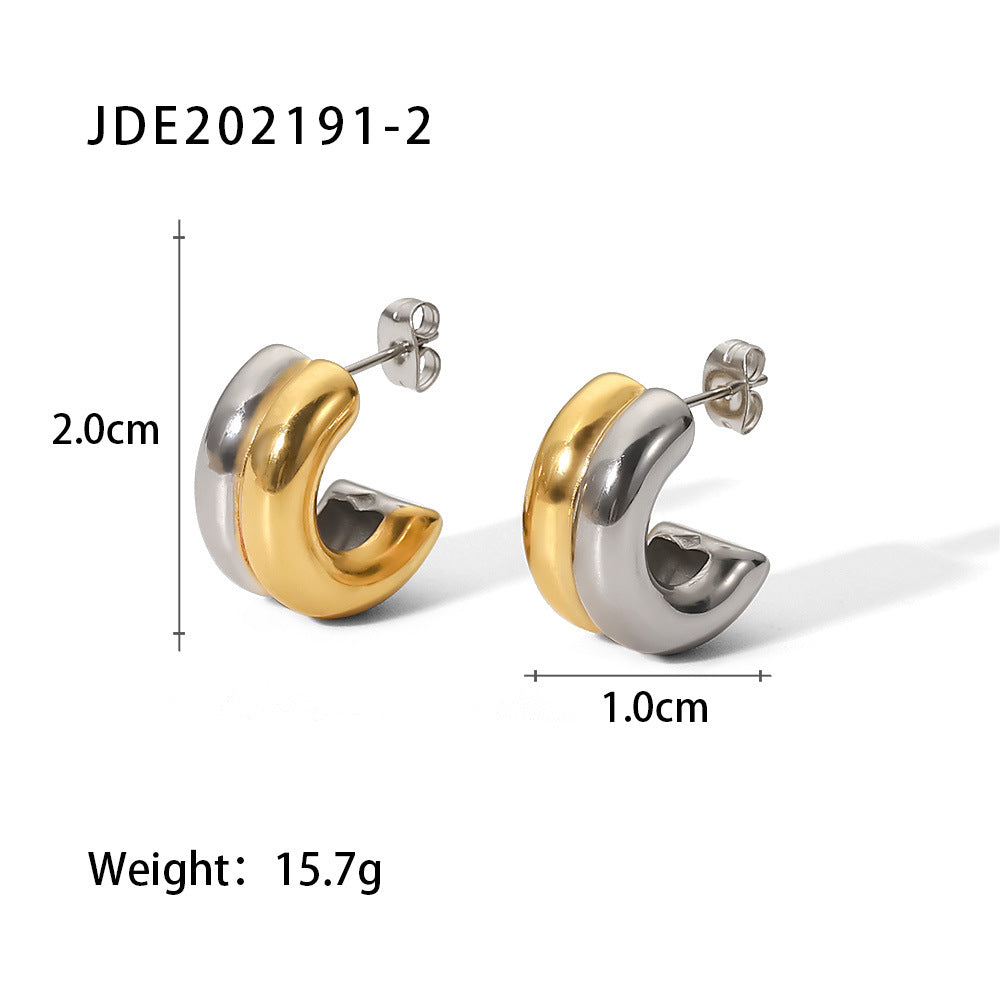 Color Block Geometric Plated Stainless Steel Earrings for Women