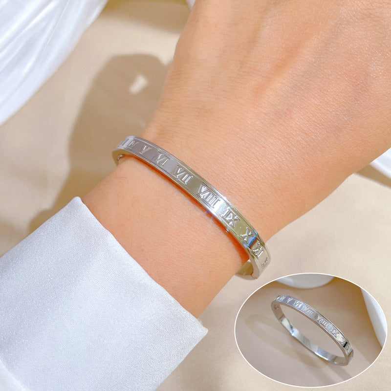 Minimalist Luxury Titanium Steel Bracelet with Mother-of-Pearl Smile Charm