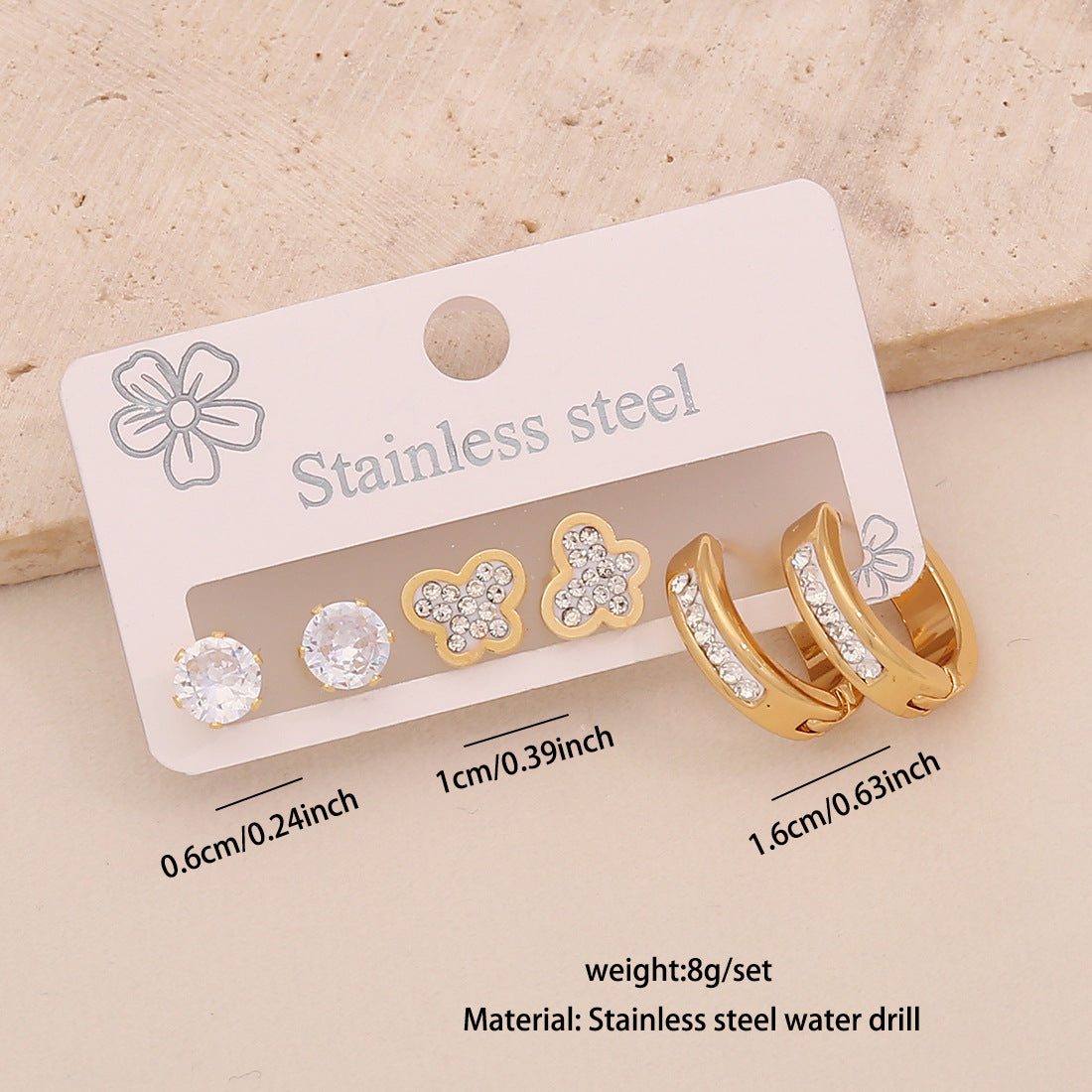Orecchini a perno da donna a forma di cuore, stella, luna in acciaio inossidabile alla moda con intarsio completo di strass