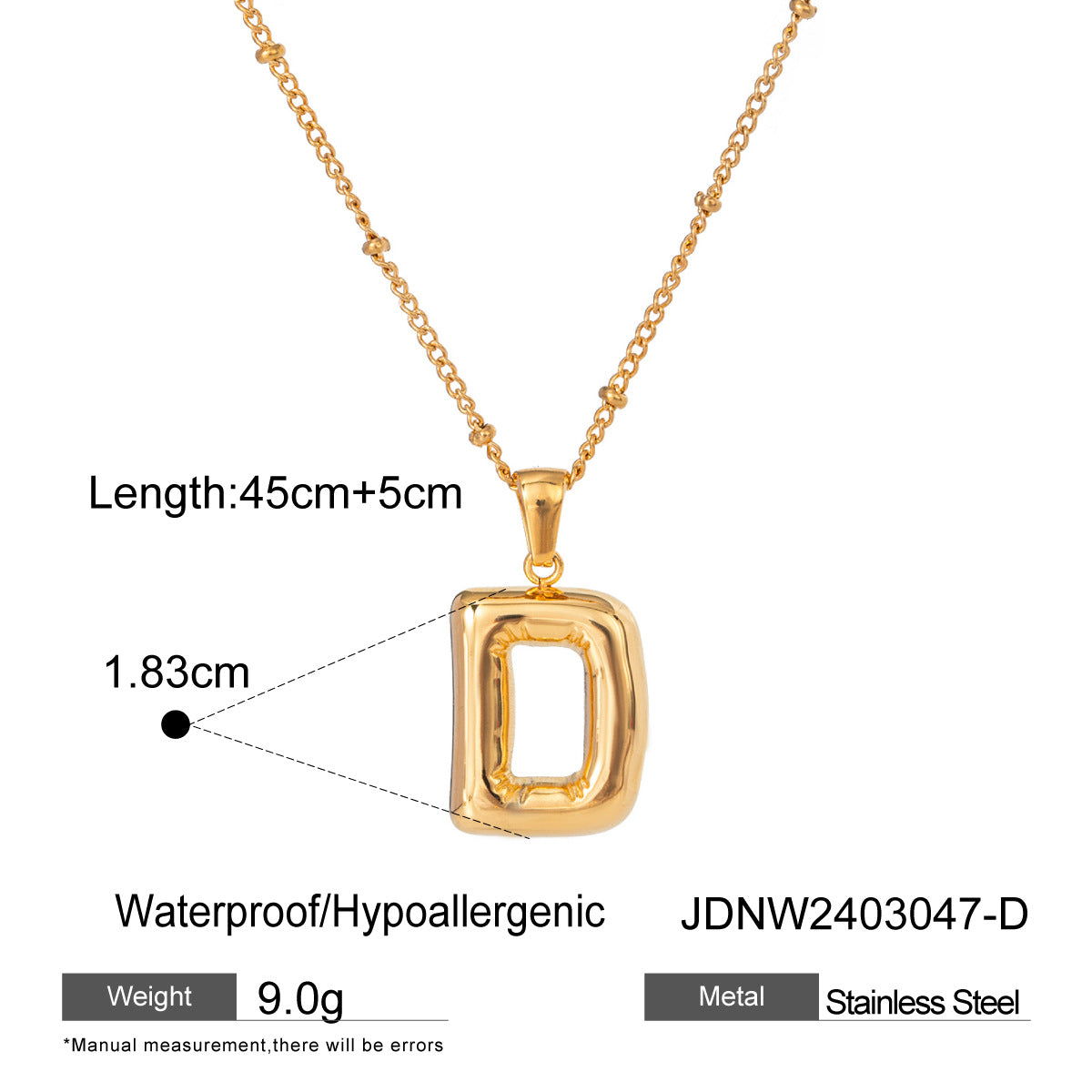 Minimalist Stainless Steel Letter Pendant Necklace Plated Titanium Steel Chain for Women