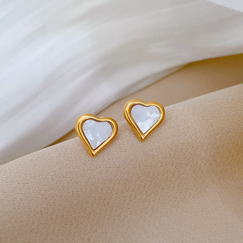 Minimalist Heart-Shaped Titanium Steel Stud Earrings with Plated Finish for Women