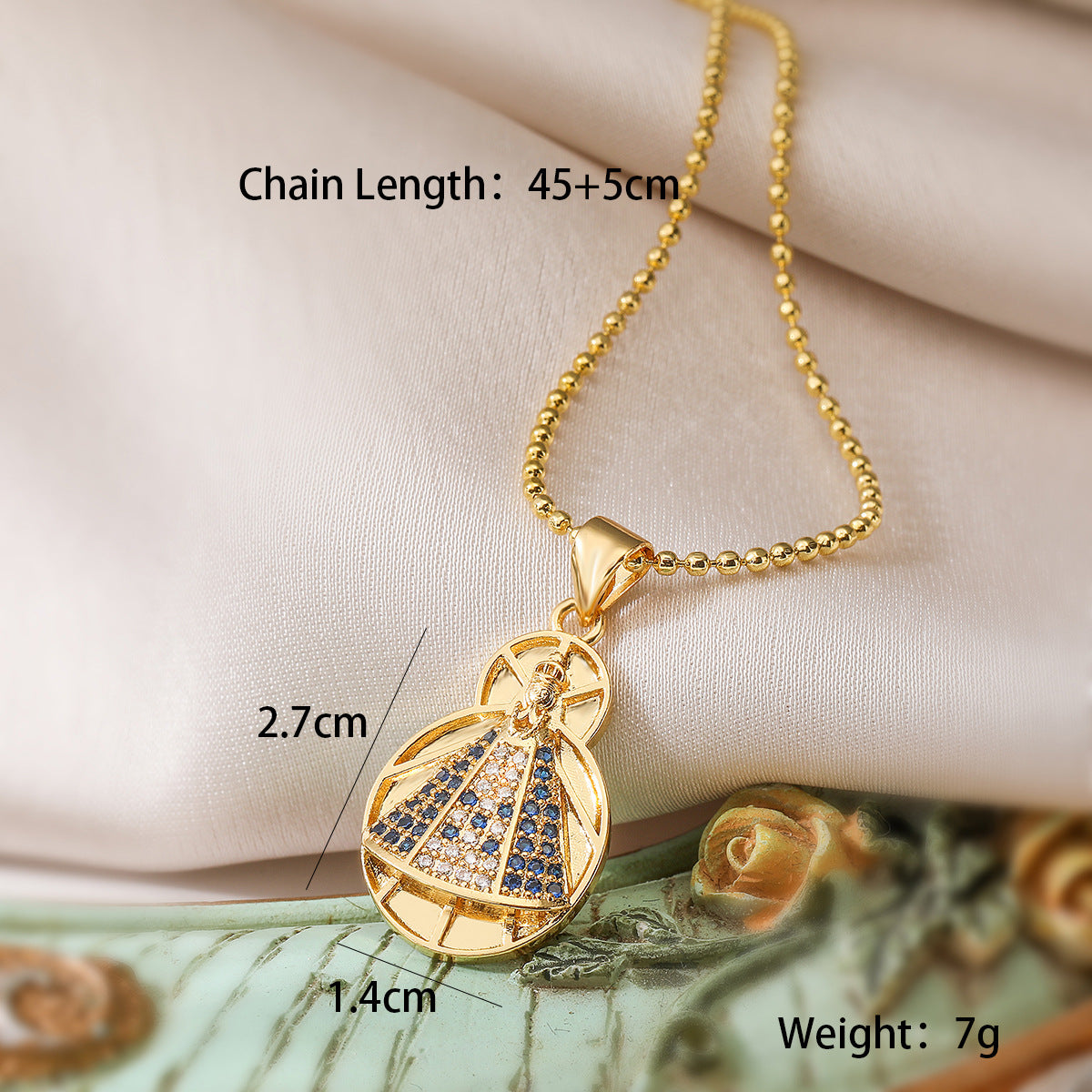 Minimalist Irregular Geometric Virgin Mary Pendant Necklace in Copper with 18K Gold Plating and Zircon Accents for Women