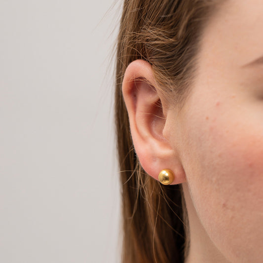 INS Style Geometric Stainless Steel Earrings with 18K Gold Plating Round Ball Studs Fashionable and Versatile Women's Ear Jewelry