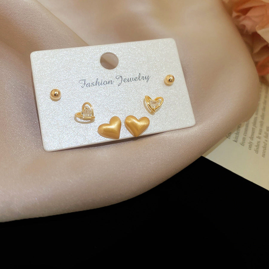Aretes de Cobre con Baño de Oro en Forma de Corazón con Circonita y Postes de Acero Inoxidable, de Lujo, para Mujer