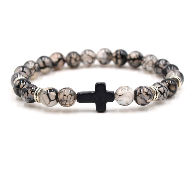 Natural Stone Cross Stretch Bracelet Unisex